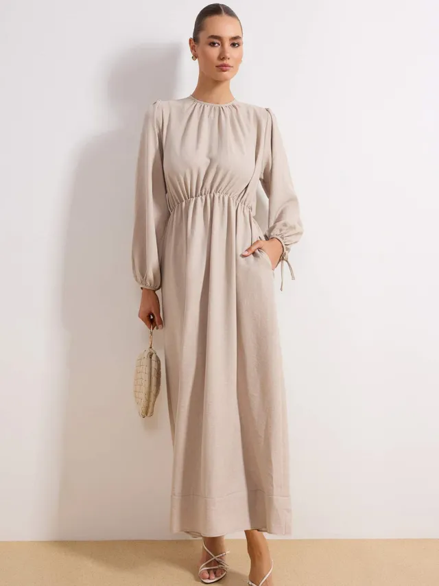 Trendyol Modest Dames Beige Effen Maxi Lang Casual Skater Modest Jurken Gebroken wit