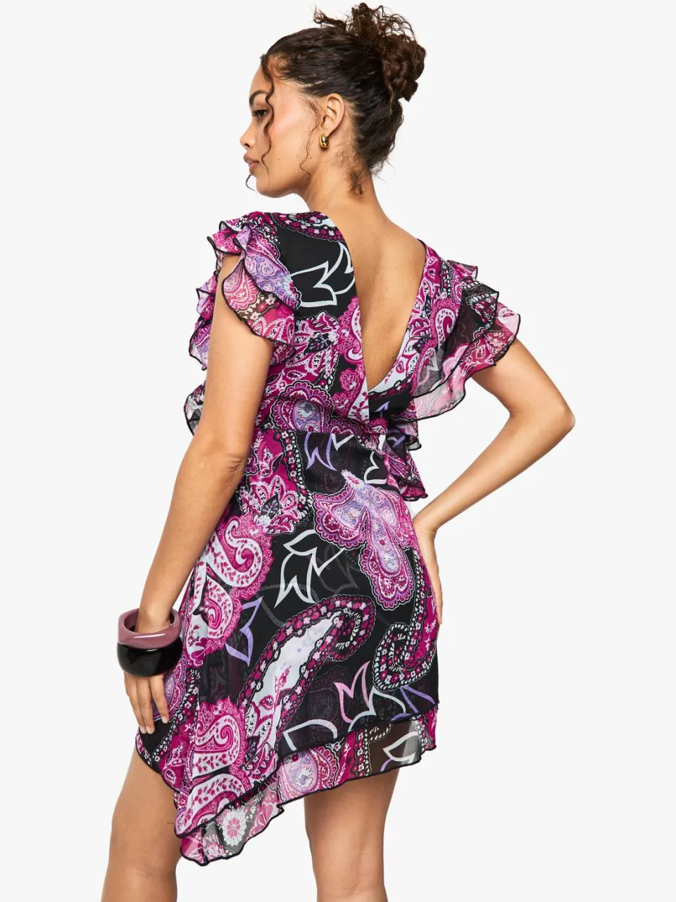 boohoo Dames Paisley Ruffle Detail Lace Trim Mini Dress zwart, foto 2