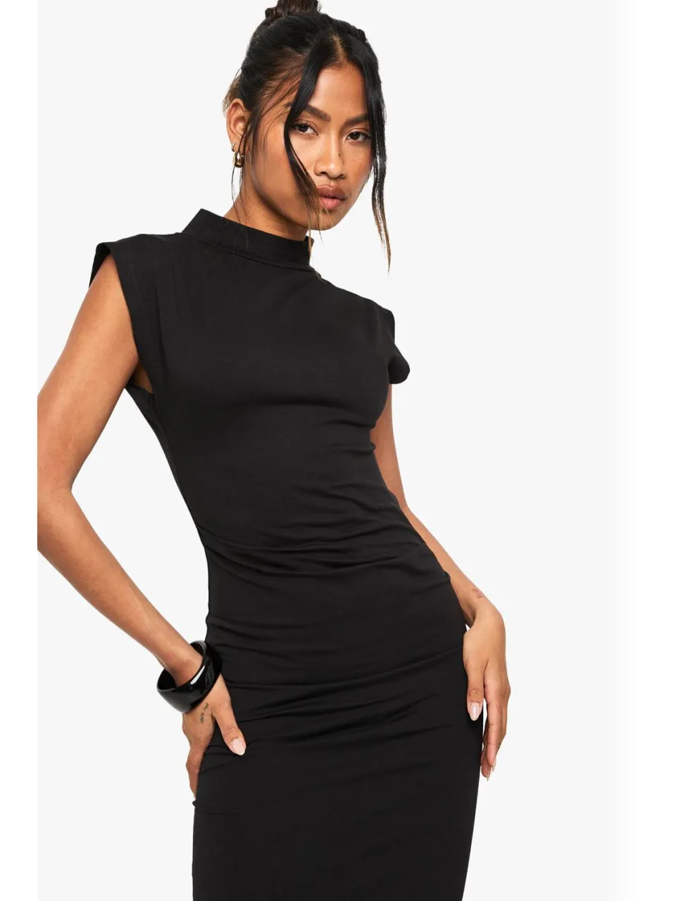 boohoo Dames Ruched High Neck Midaxi-jurk zwart, foto 2