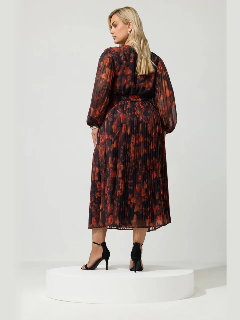 Yours London Rode Jurk Met Wazige Bloemenprint En Plissé-60 zwart, foto 3