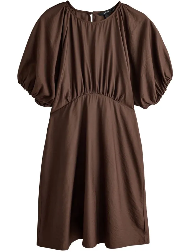 Next Dames - Mini-jurk met pofmouwen - Bruin Chocolate Brown