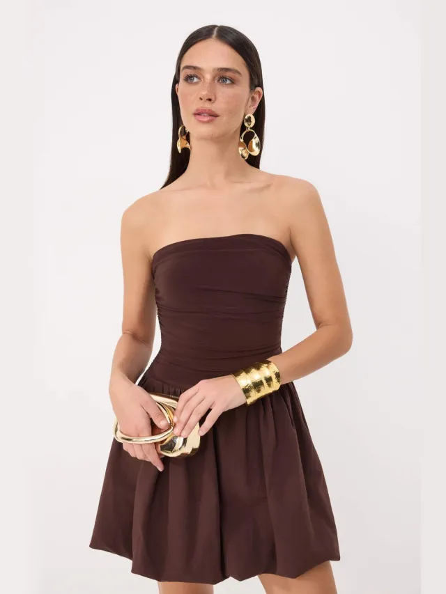 Trendyol TRENDYOLMİLLA Dames Bruin Effen Kort / Mini Mouwloos Stijlvol/Avond Skater Jurken