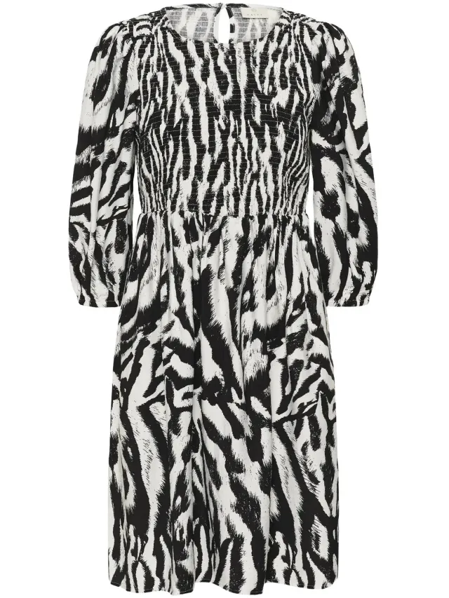 Kaffe Gesmokte damesjurk KAFFE KAhanna black chalk animal