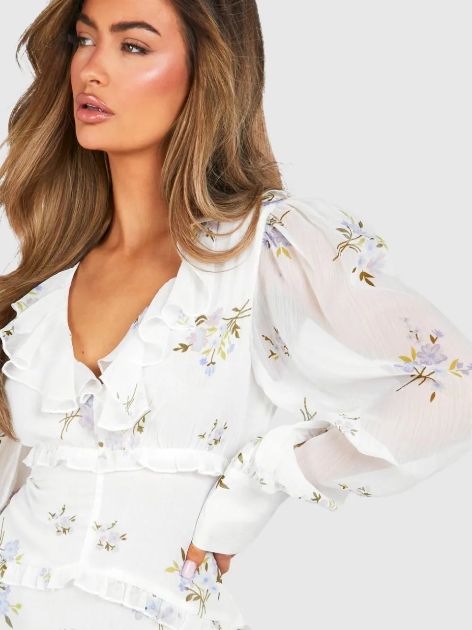 boohoo Dames Florale Chiffon Ruffle Minijurk bloemen, foto 4
