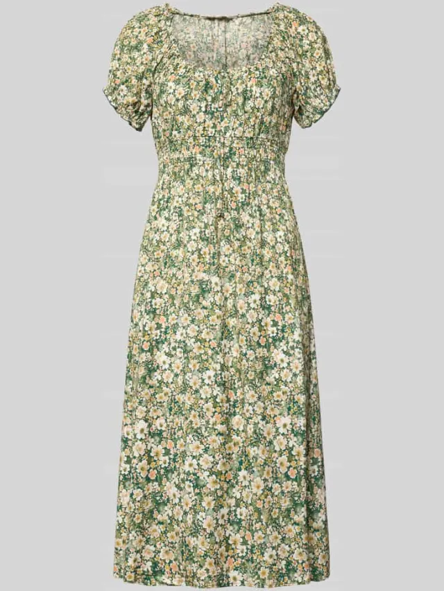 Apricot midi-jurk van viscose met mouwen met ruches lichtgroen, foto 2
