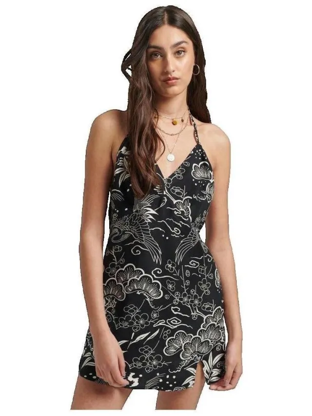 Superdry Jurk Superdry Vintage Mini Slip Halter Zwart