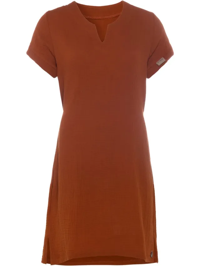 Knit Factory Indy Dames Jurk - Tuniek - Zomerjurk - Strandjurk - Terra - L - 100% Biologisch katoen