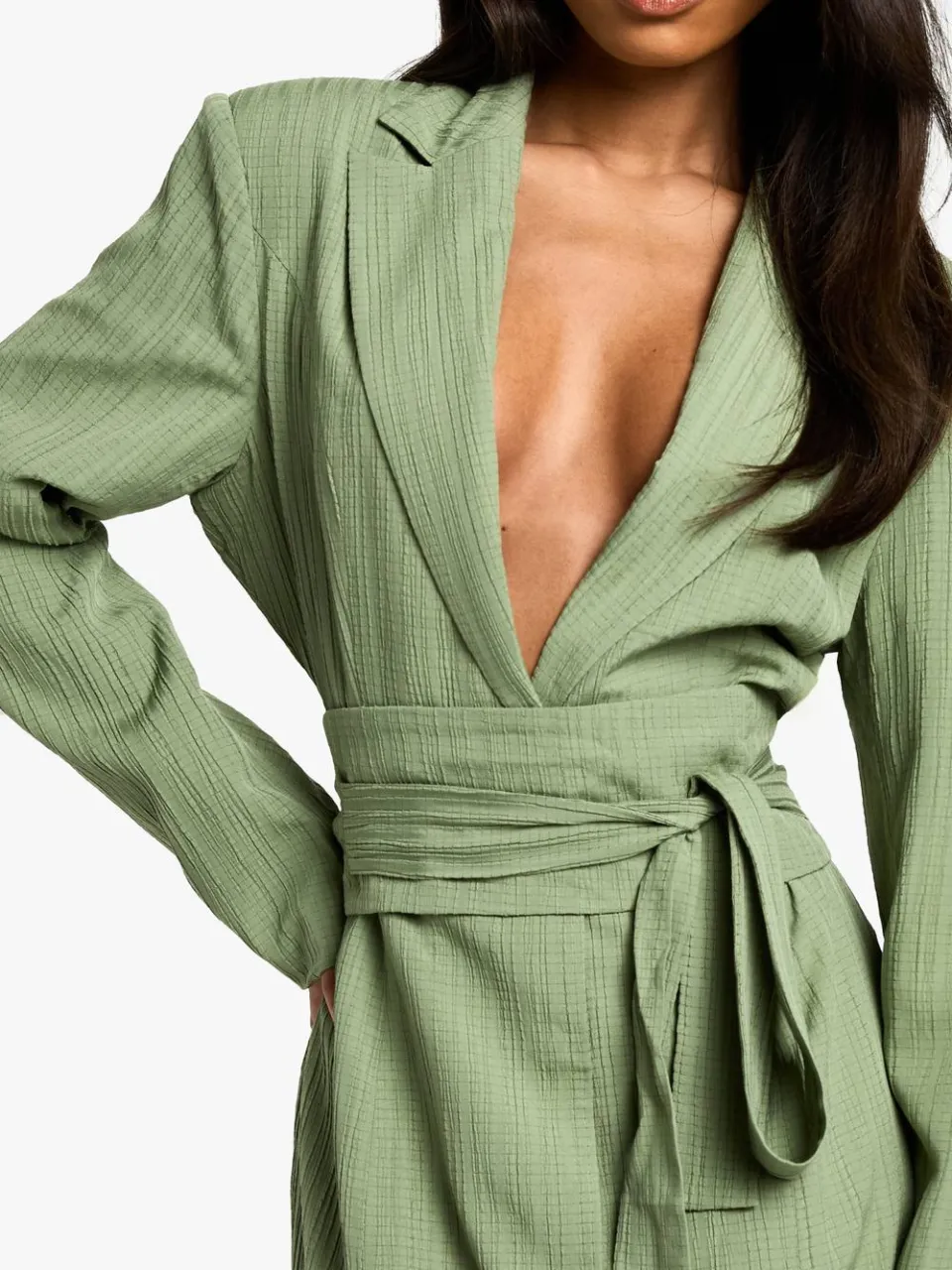 boohoo Dames Textured Tailored Belt Detail Blazer jurk verstandig, foto 4