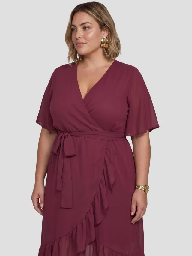 GREAT LOOKS wikkeljurk met ruches bordeaux, foto 4