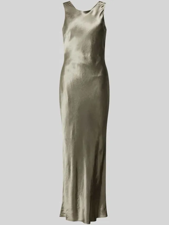 Selected Maxi-jurk met cascadehals, model 'SELENE' Olijfgroen