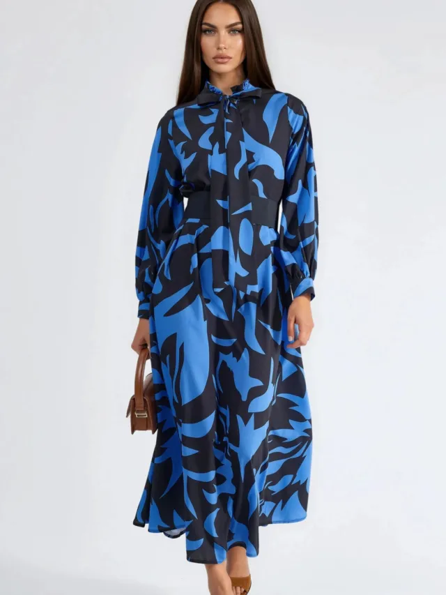 MSN Collection Gordel Gedetailleerde Maxi-jurk Blauw