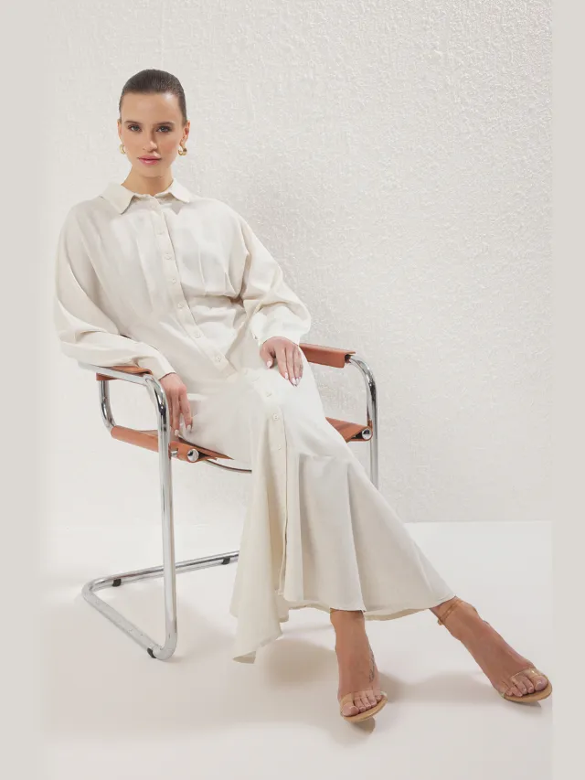 Trendyol Modest Dames Beige Effen Maxi Lang Casual Blousejurk Modest Jurken Gebroken wit
