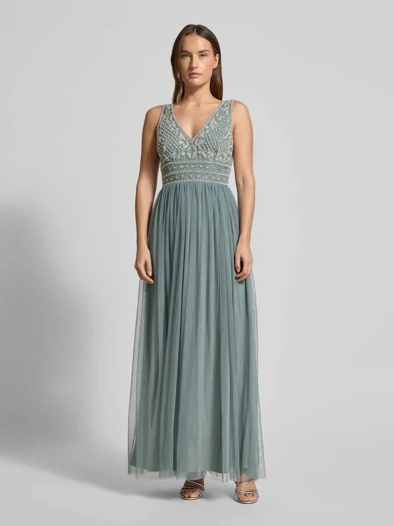 Lace & Beads Avondjurk met kralen en siersteentjes Groen