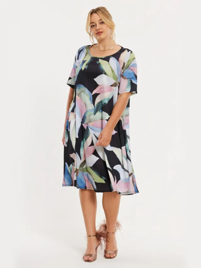 Yoek PASTEL swing midi jurk zwart Multi