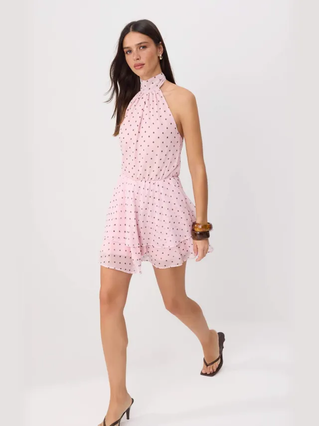 Trendyol TRENDYOLMİLLA Dames Roze Stippen Kort / Mini Mouwloos Skater Jurken