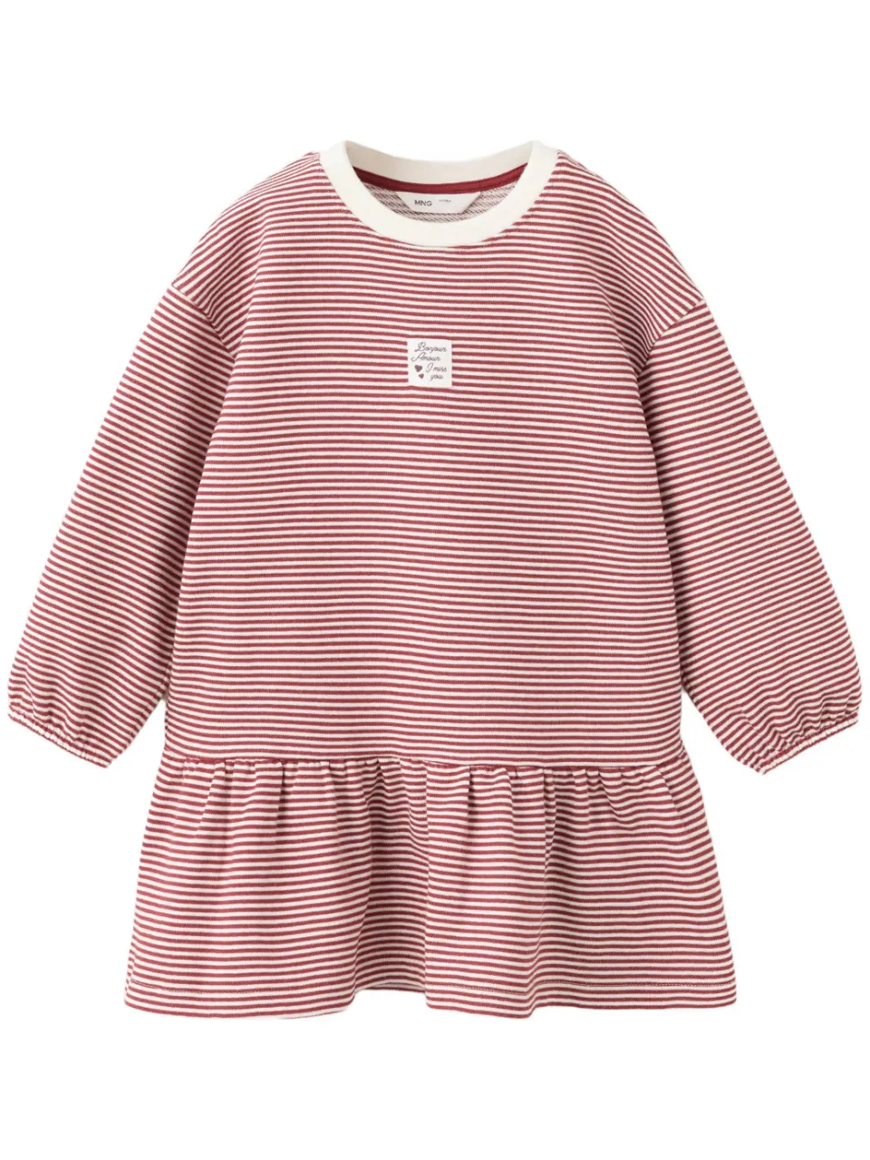 Mango Kids gestreepte midi jurk donkerrood donkerrood/wit, foto 2