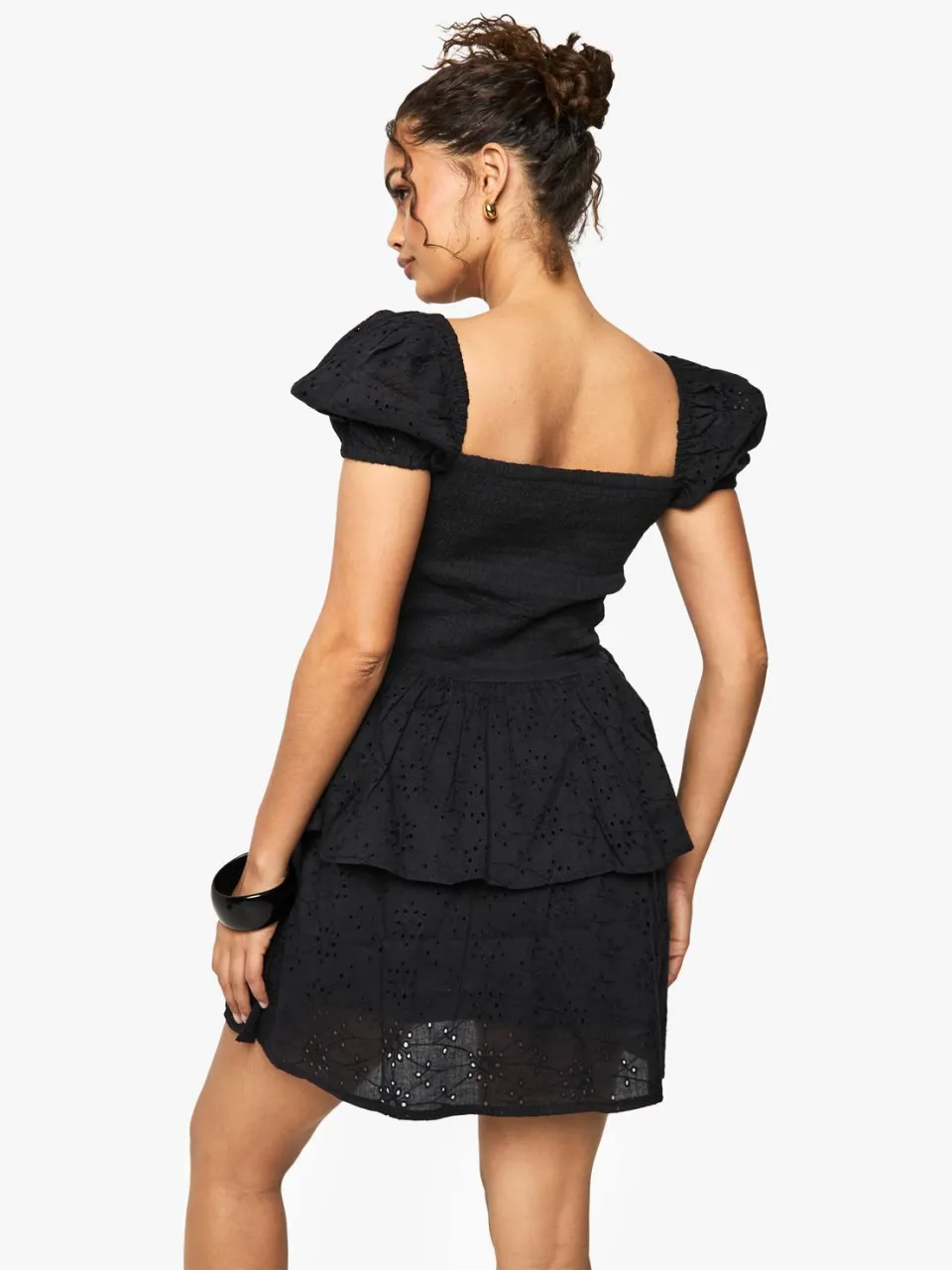 boohoo Dames Broderie Anglaise Puff Sleeve Skater Jurk zwart, foto 3