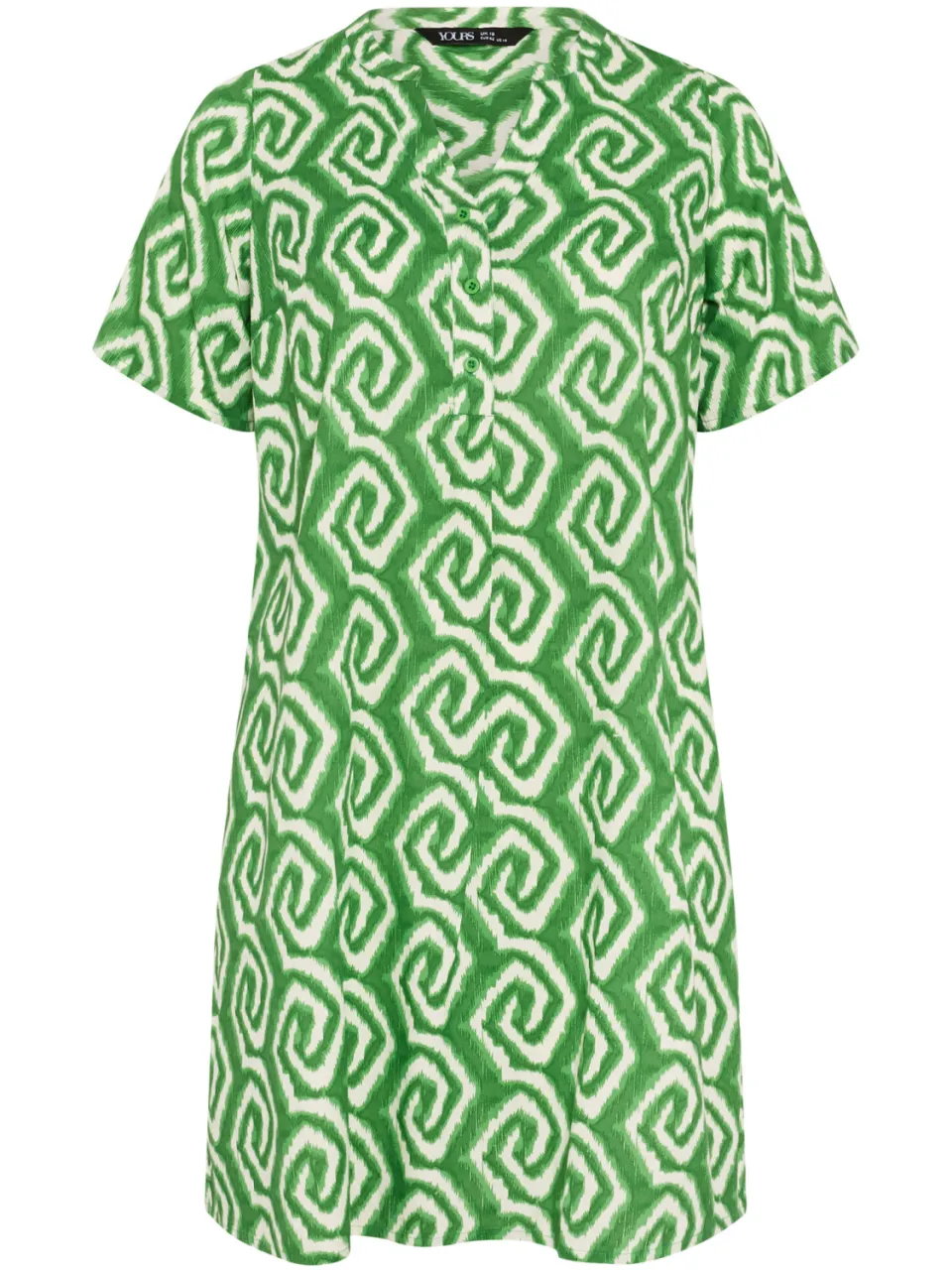Yours Groene Jurk Met Geometrische Ikatprint En Plooien Aan De Voorkant, foto 3