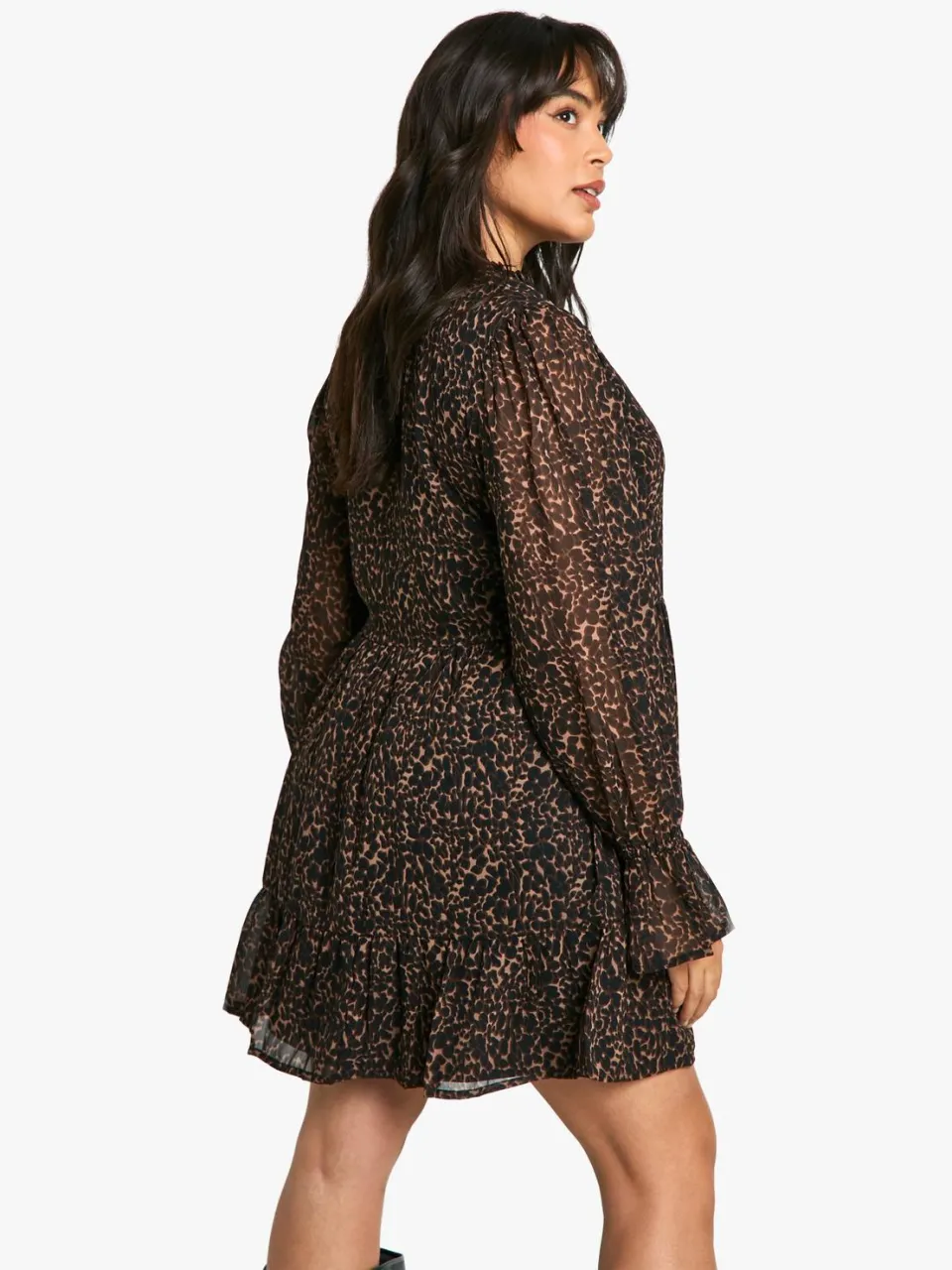 boohoo Dames Plus Animal Print Chiffon Smock-jurk luipaardprint, foto 2