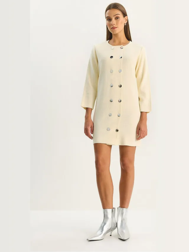 Bianco Lucci Gebreid Mini-jurk met Knopen Crème