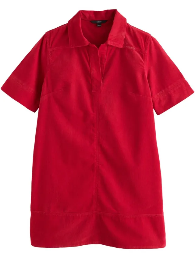Next Dames - Corduroy mini-jurk met korte mouwen - Rood