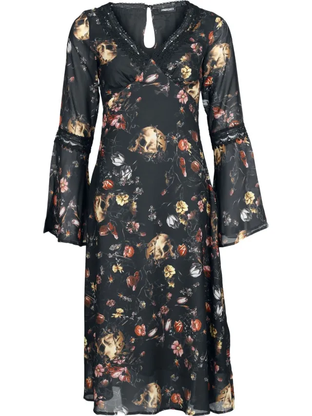 Jawbreaker Garden Of Skull Midi Chiffon Dames Midi-jurk - meerkleurig multicolor