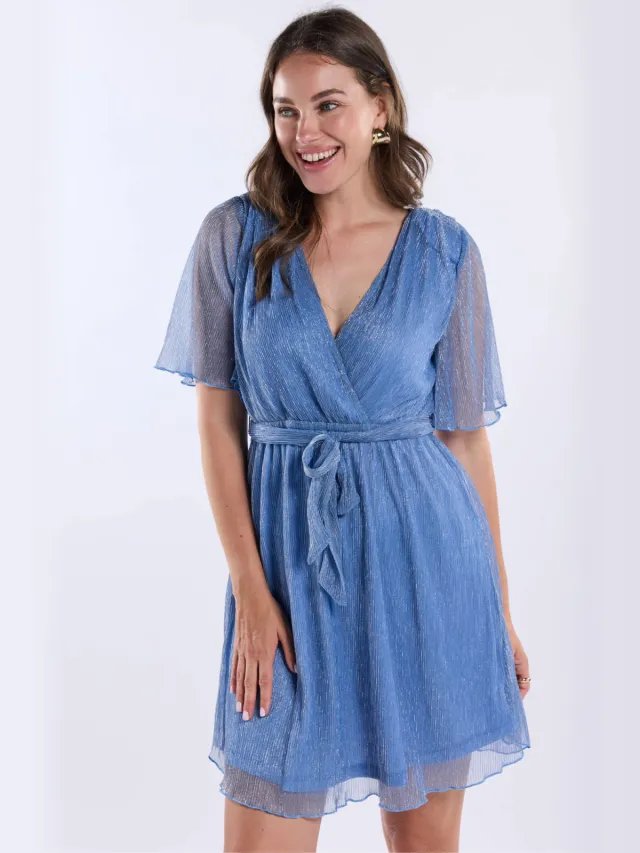 Freebird Dalena korte jurk met lurex lichtblauw blauw, foto 4