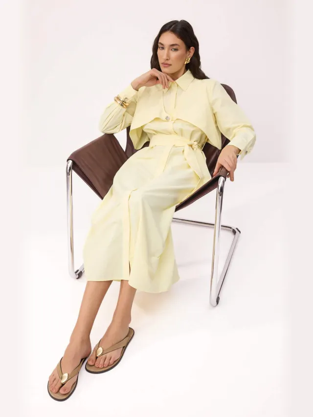 Trendyol Modest Dames Geel Effen Maxi Lang Skater Modest Jurken