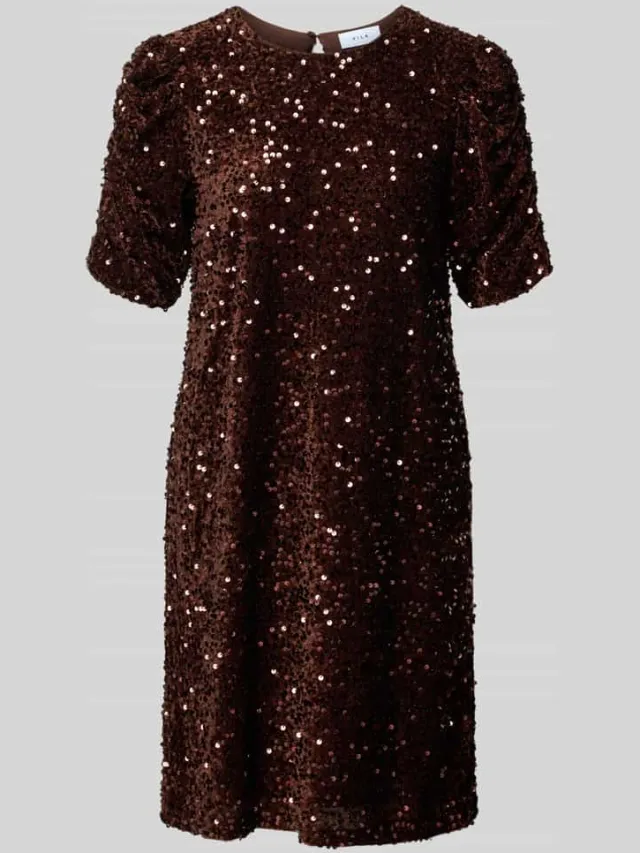 Vila Mini-jurk met pailletten model 'BELIEVE' donkerbruin, foto 2