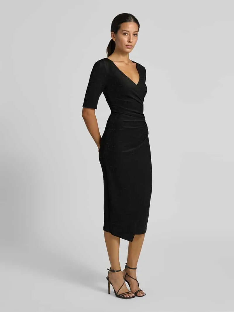 Apricot Glanzende midi-jurk in wikkellook zwart, foto 3
