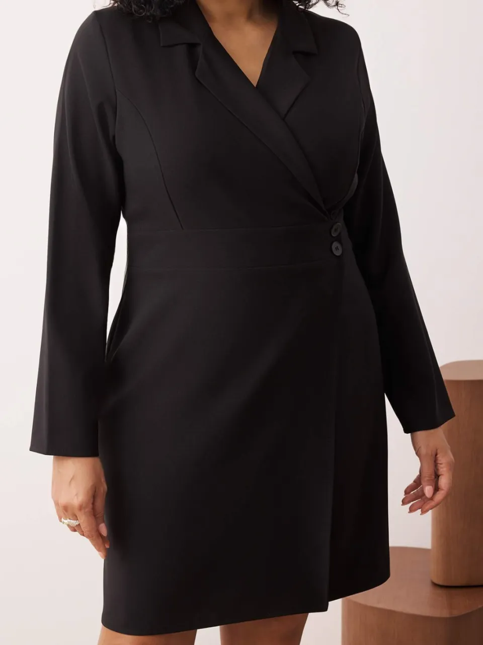 Trendyol Curve Dames Zwart Effen Kort / Mini Lang Zakelijk Blazer Jurk Grote maten Jurk, foto 2