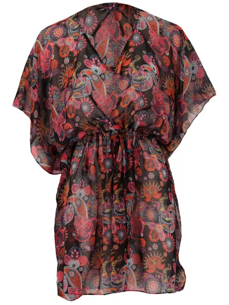 Sarlini Dames tuniek strandjurk polyester kaftan print zwart Roze