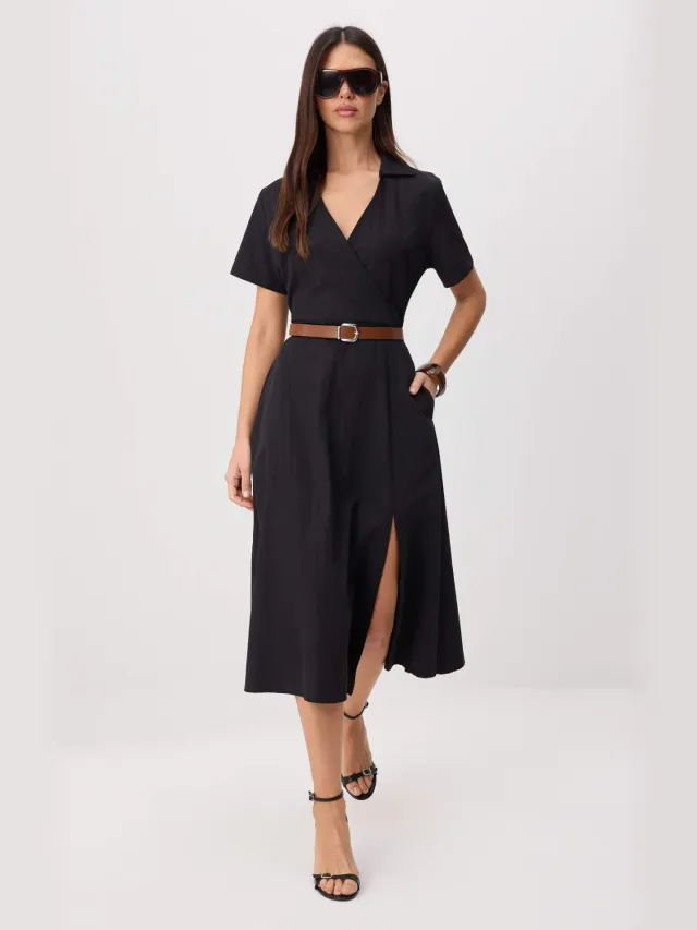 Trendyol TRENDYOLMİLLA Dames Zwart Effen Midi Kort Blousejurk Jurken