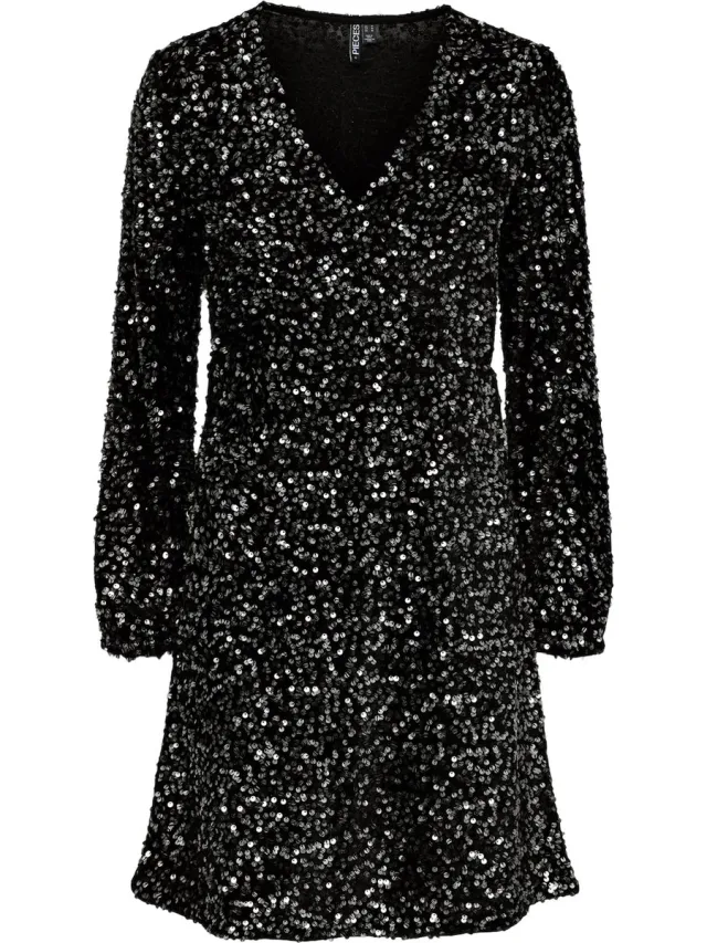Pieces PCKAM LS WRAP DRESS Dames Jurk Black
