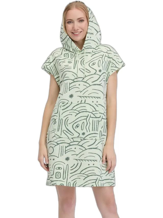 Ragwear Dames t-shirt jurk met capuchon Ragwear Chyca Print Groen