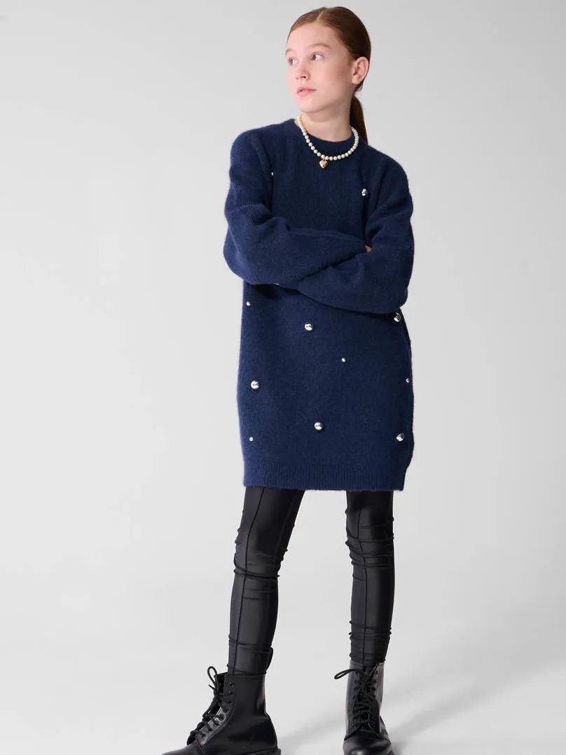 Shoeby gebreide jurk met studs donkerblauw, foto 4