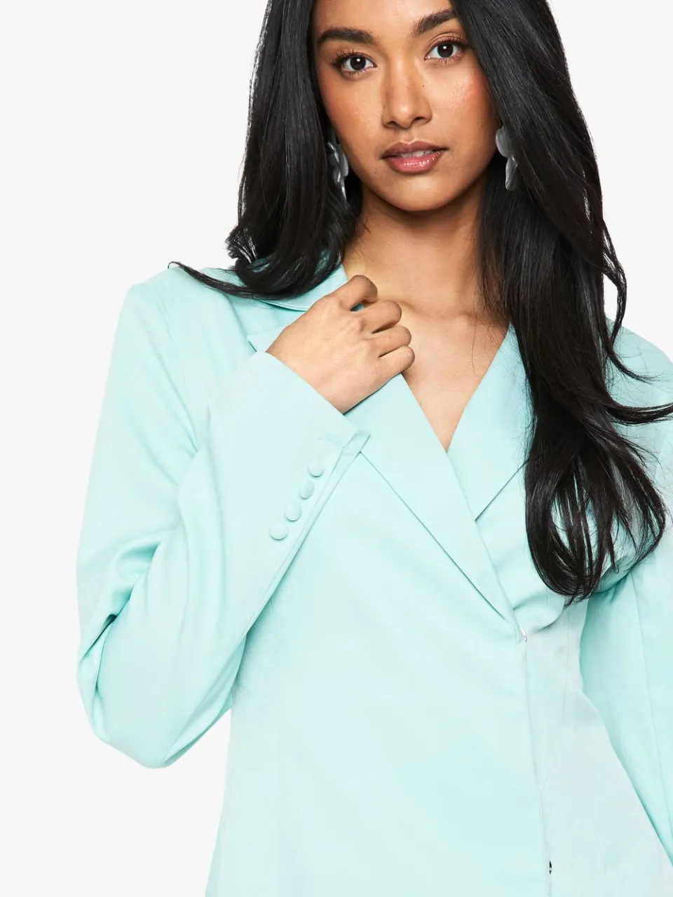 boohoo Dames Gestructureerde oversized wrap-over blazer jurk munt, foto 4