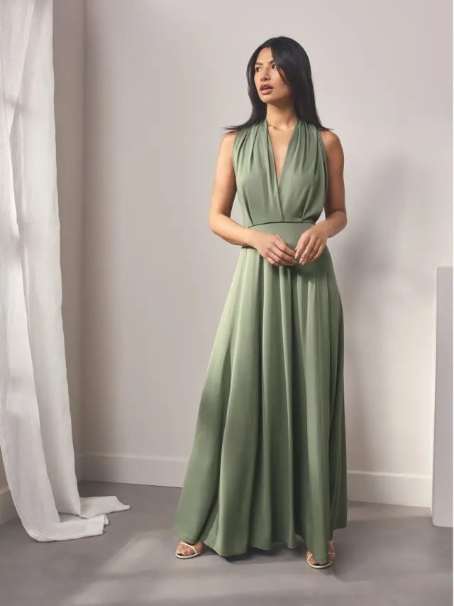 Next Dames - Jersey multiway maxi-jurk voor bruidsmeisjes en bruiloftsgasten - Groen Olive Green