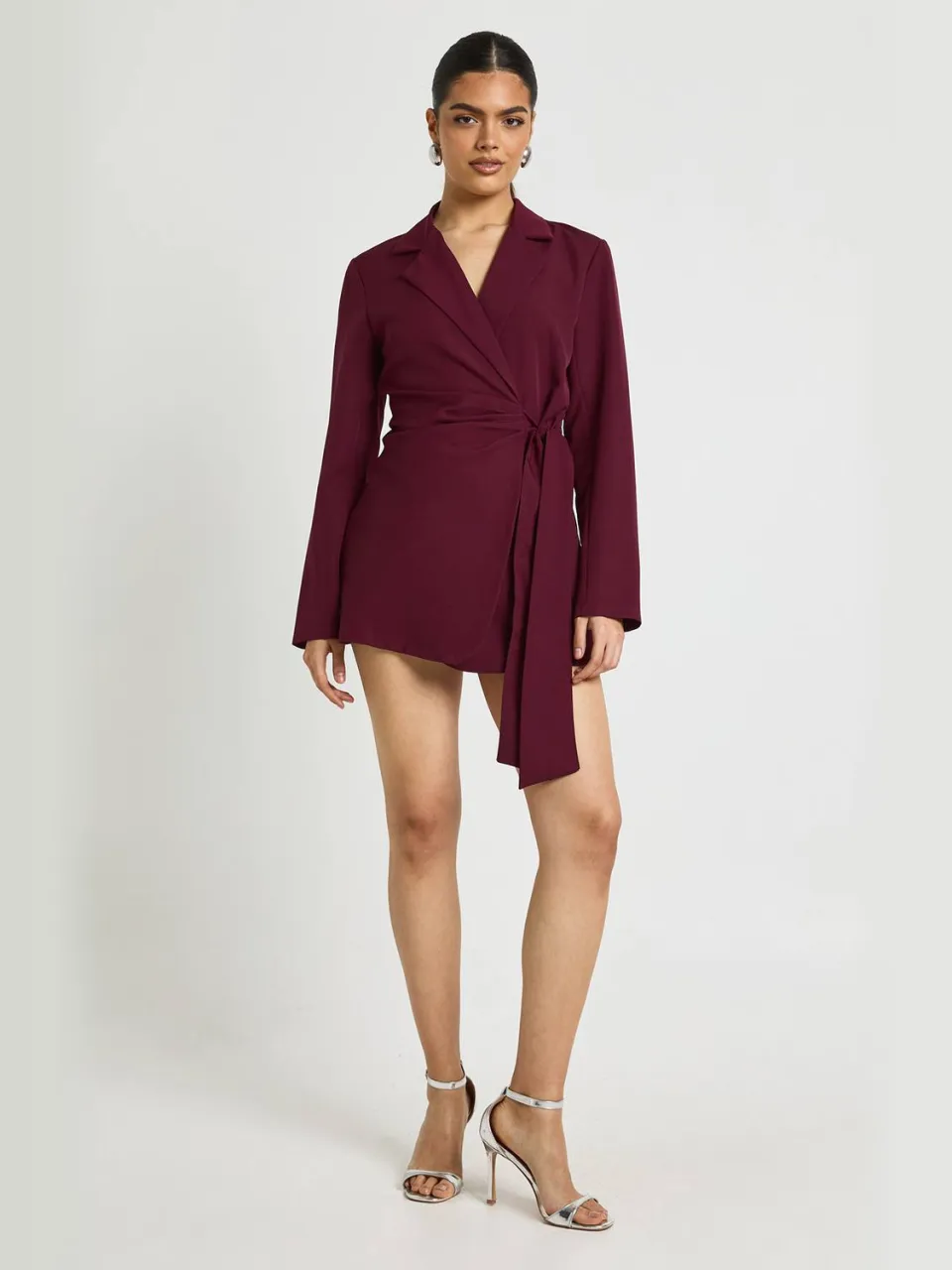 boohoo Dames Wikkel Drape Voorkant Getailleerde Blazer Jurk Bordeaux Rood