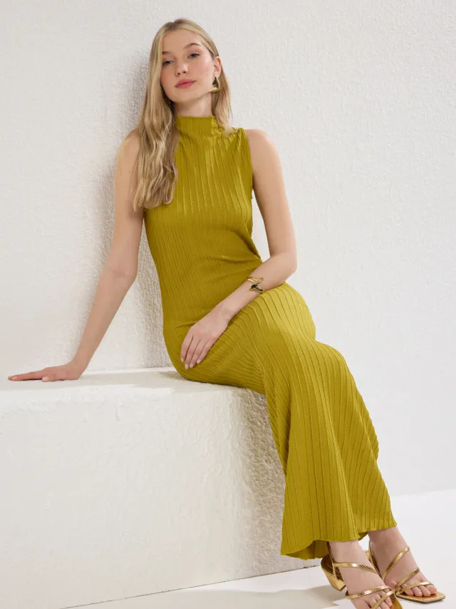 Trendyol TRENDYOLMİLLA Dames Groen Effen Maxi Mouwloos Casual Bodycon Jurken