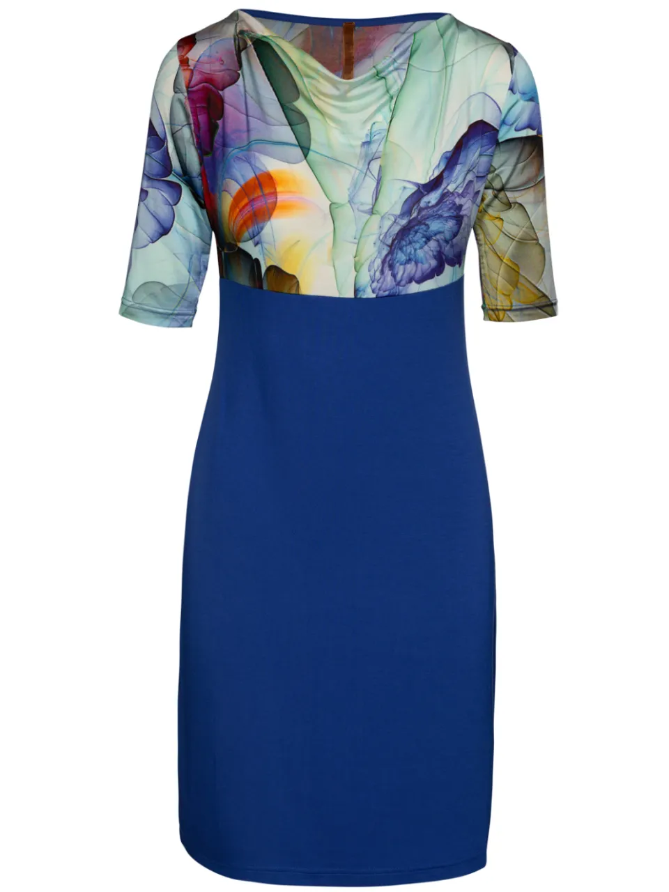 Conquista Cowl Neck Print Detail Jurk blauw, foto 2