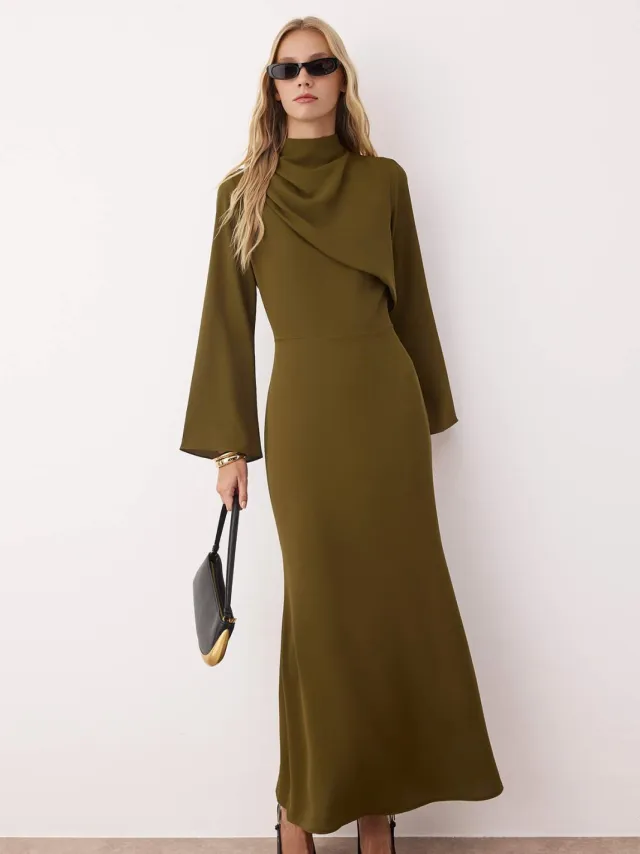 Trendyol Modest Dames Kaki Effen Maxi Lang Casual A-lijn Modest Avond Jurken