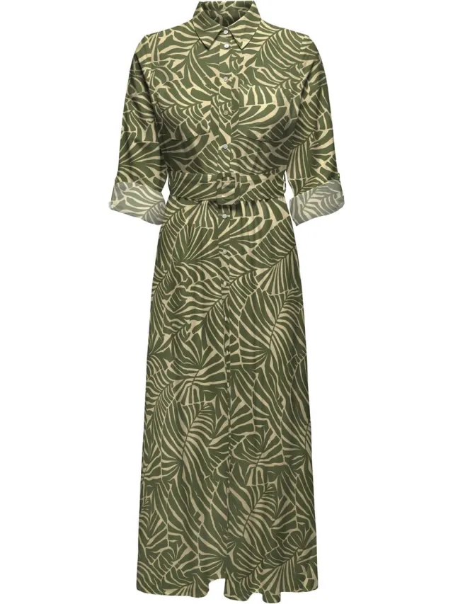 Only ONLCALLIE LINEN L/S MIDI DRESS PTM Dames Jurk kalamata;mexicana palm