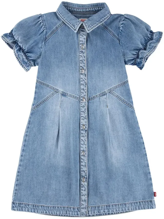Levi's Levi´s ® Kids Western Button Up Korte Mouw Jurk Blauw 12 Years Meisje Blue