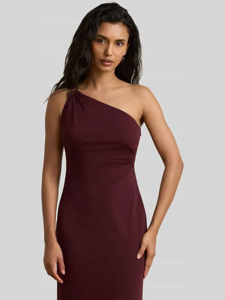 Lauren Ralph Lauren Nauwsluitende avondjurk met one-shoulder bordeaux, foto 2