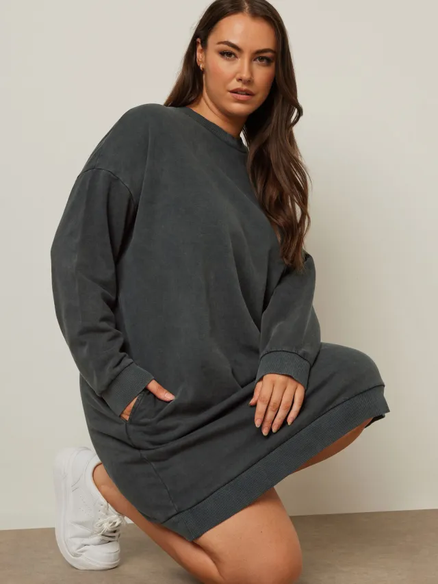 Yours Sweatshirtjurk Van Katoenmix Met Lange Mouwen In Donkergrijs-52 Grey