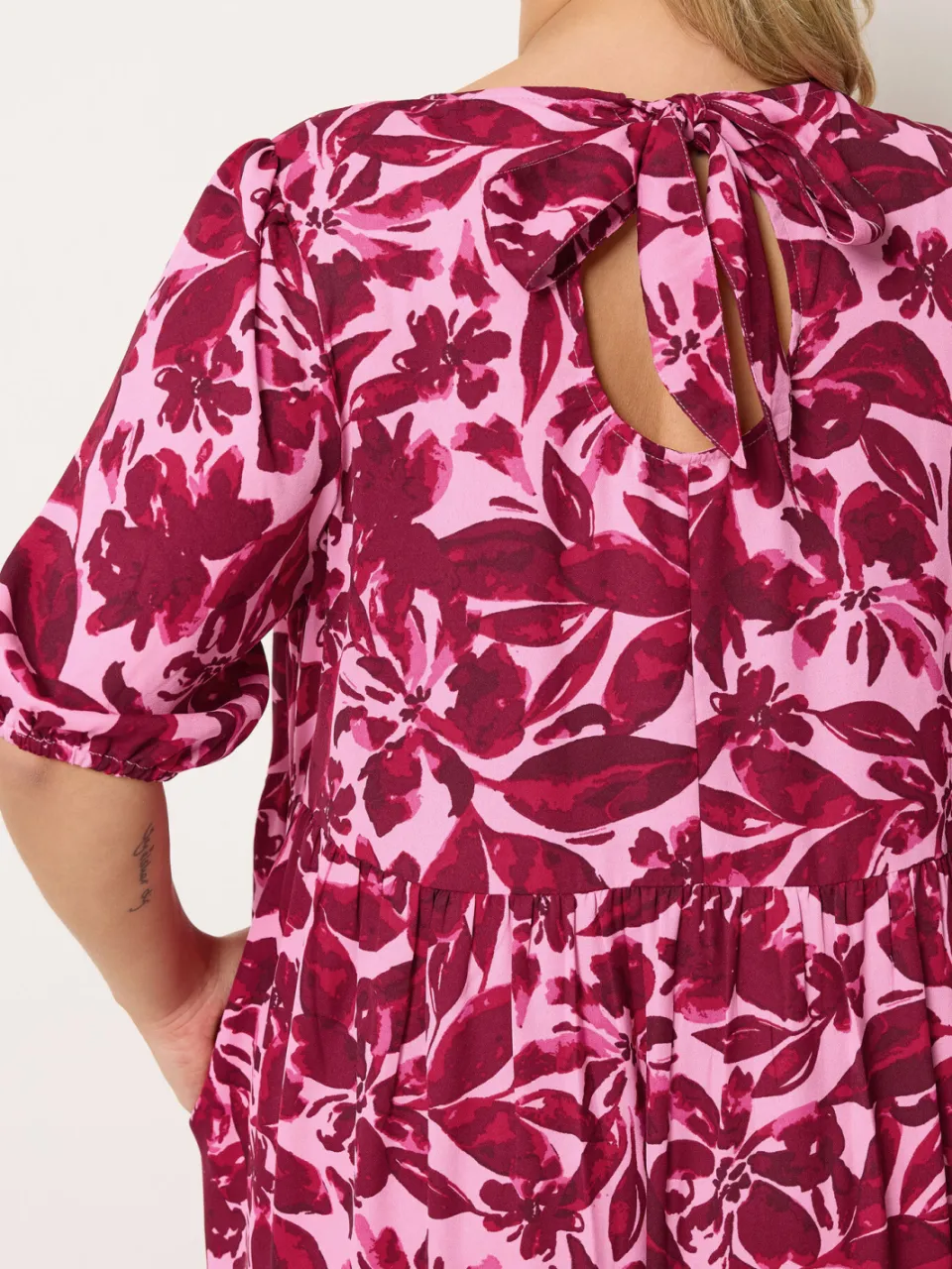 Yours Roze Bloemenprint Smock Maxijurk-56, foto 5