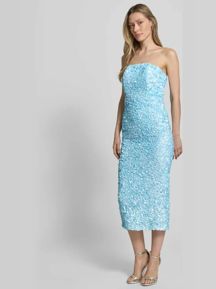 Little Mistress midi-jurk in off-shoulder-look met pailletten lichtblauw, foto 4