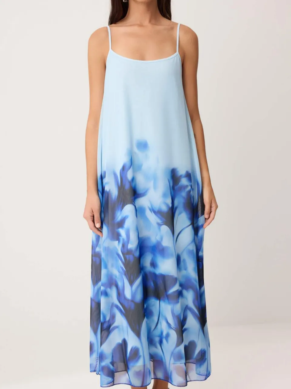 Trendyol TRENDYOLMİLLA Dames Blauw Abstract Maxi Mouwloos Skater Jurken, foto 2