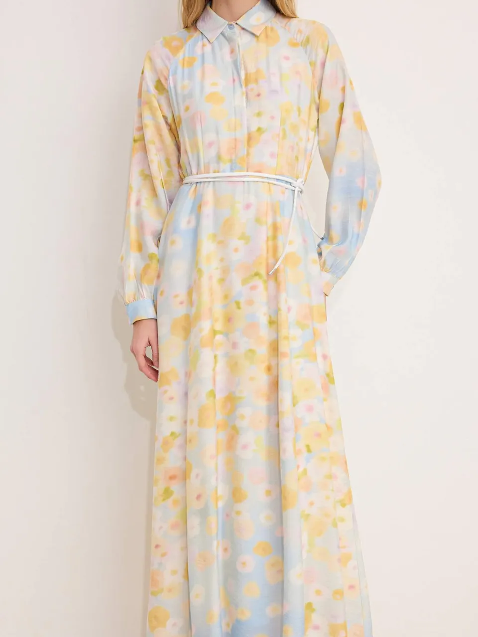 Turkishsouq Marineblauwe maxi-jurk met bloemenprint voor dames, lange casual/dagelijkse A-lijn jurk met hijab, foto 2